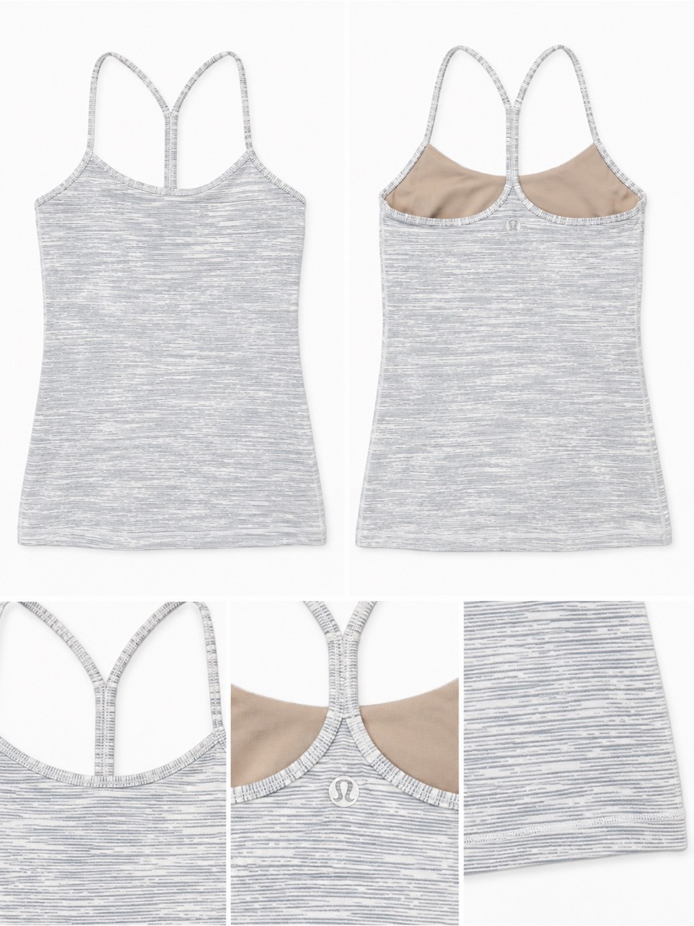Lululemon Power Y Tank Gray White Stripe Built In Bra, Size 4